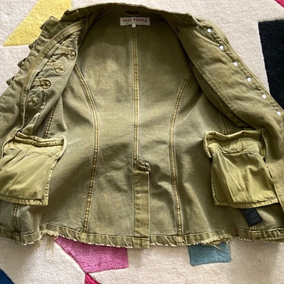 Free People Denim Seamed and Structured Military Jacket Buttons Olive Green XS - Picture 8 of 11